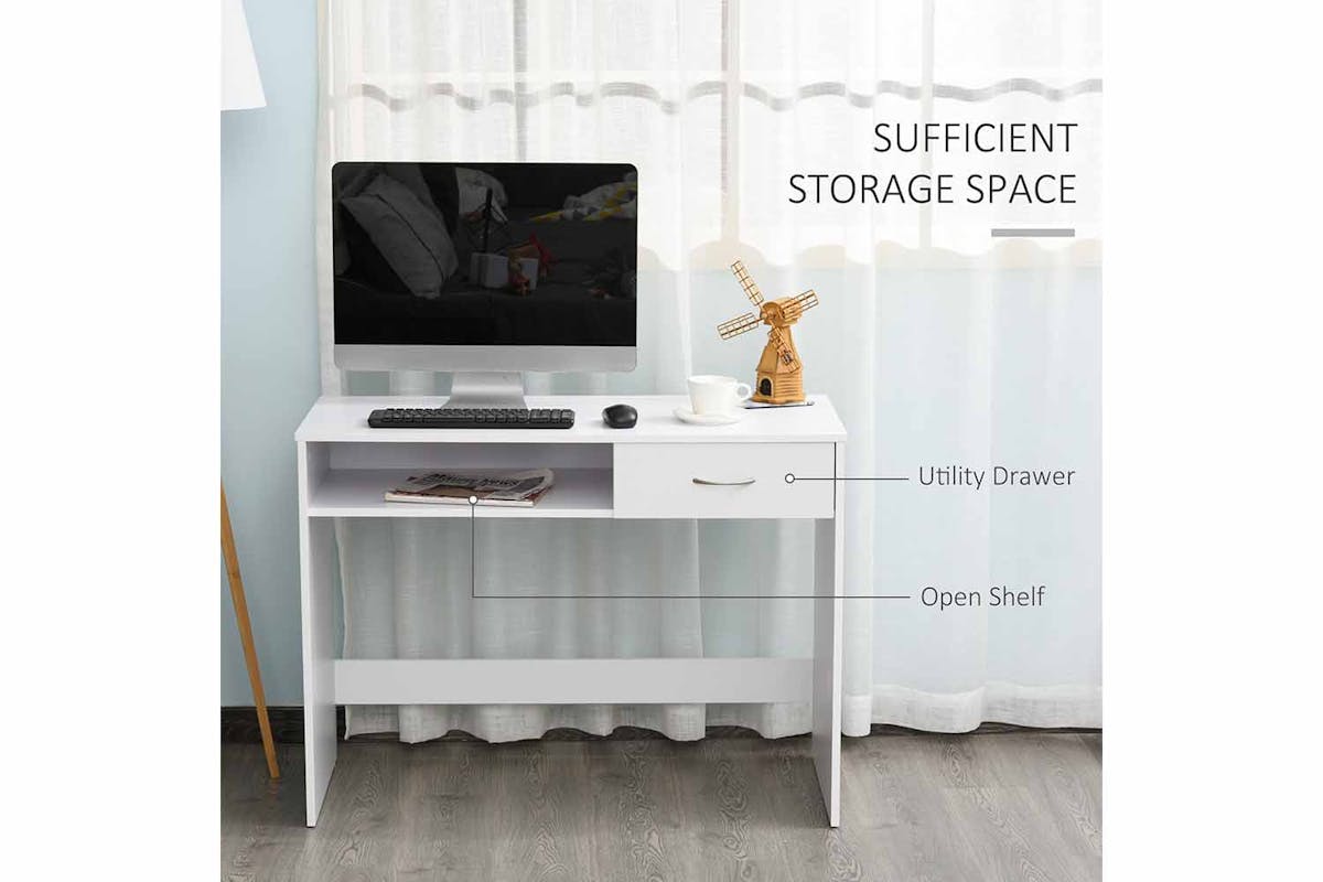 Homcom Office Desk with Drawer | White-3