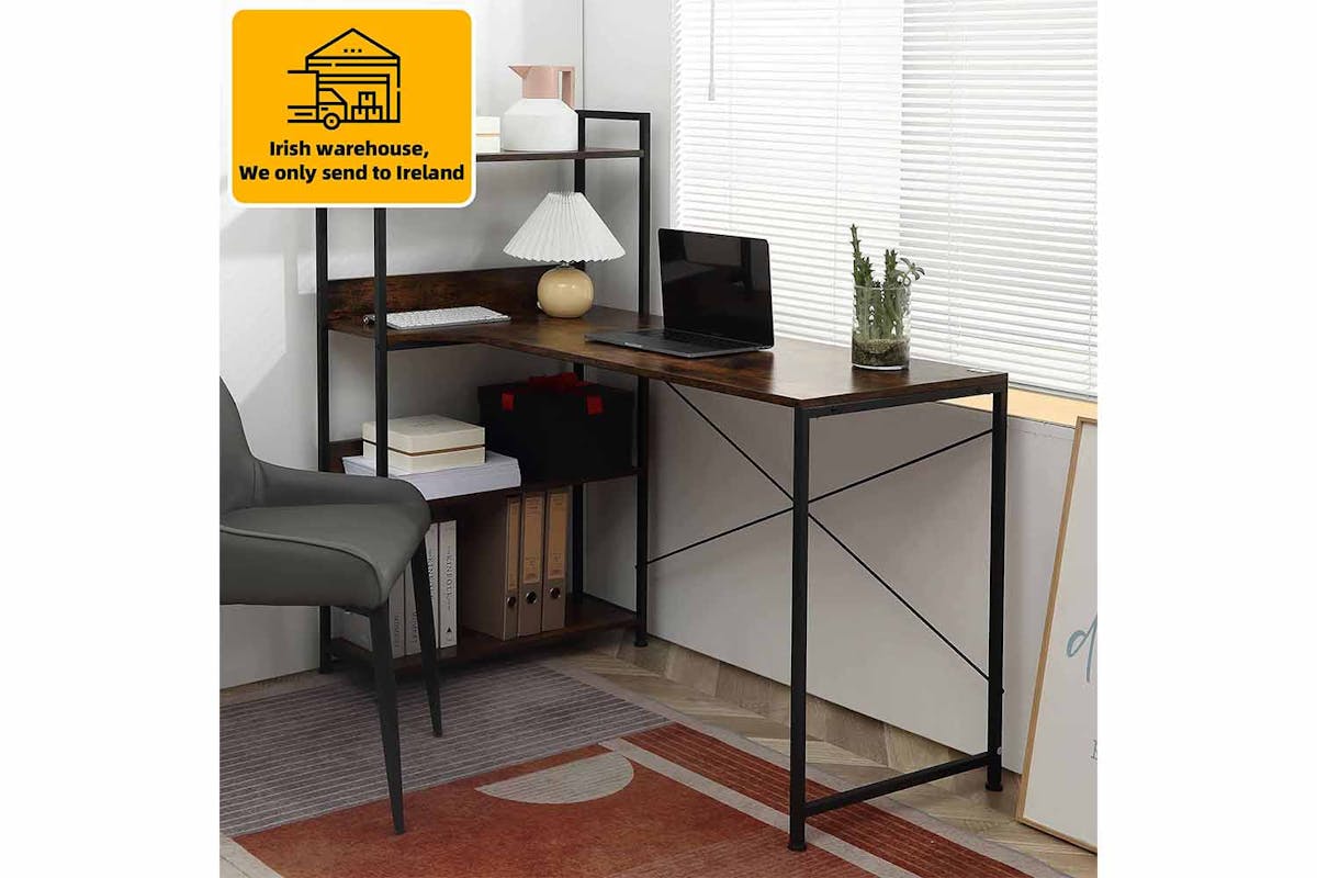 Homcom Computer Desk with 4-Tier Storage | Black/Brown-5
