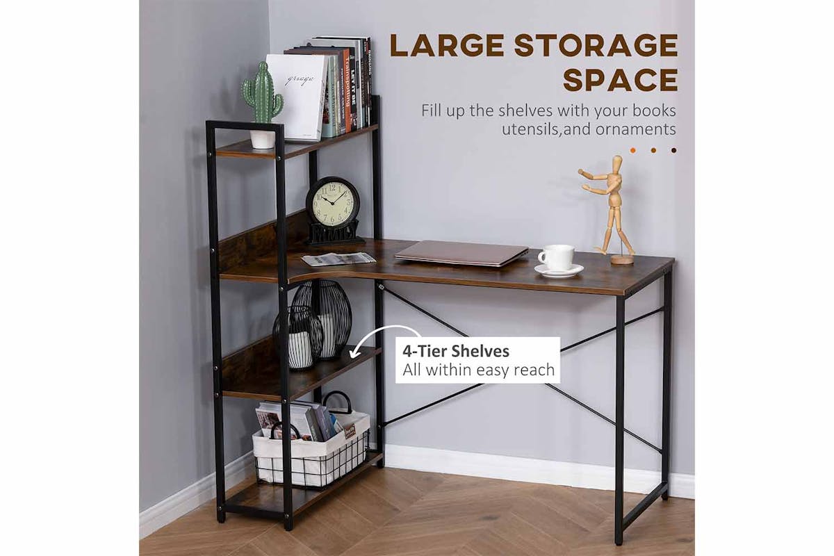 Homcom Computer Desk with 4-Tier Storage | Black/Brown-3