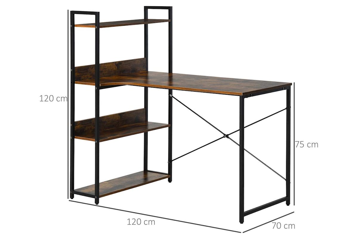 Homcom Computer Desk with 4-Tier Storage | Black/Brown-6