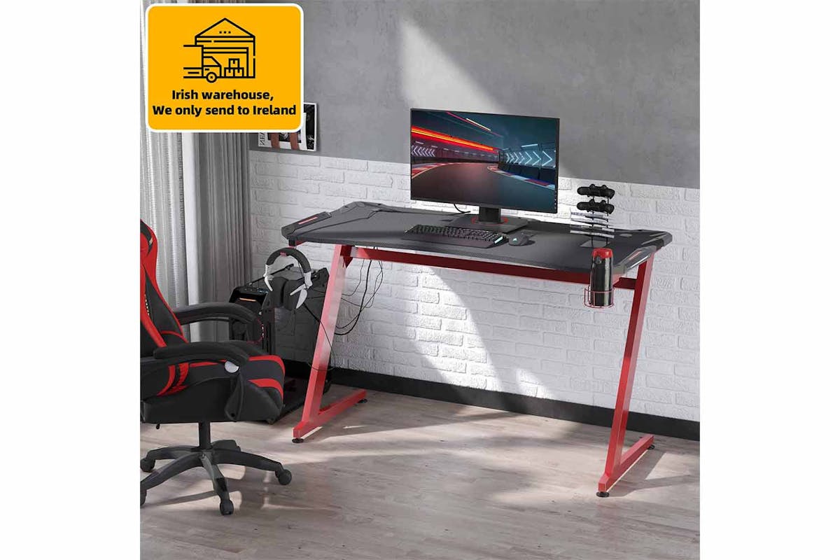 Homcom Computer and Gaming Desk with Cup Holder | Black/Red-2