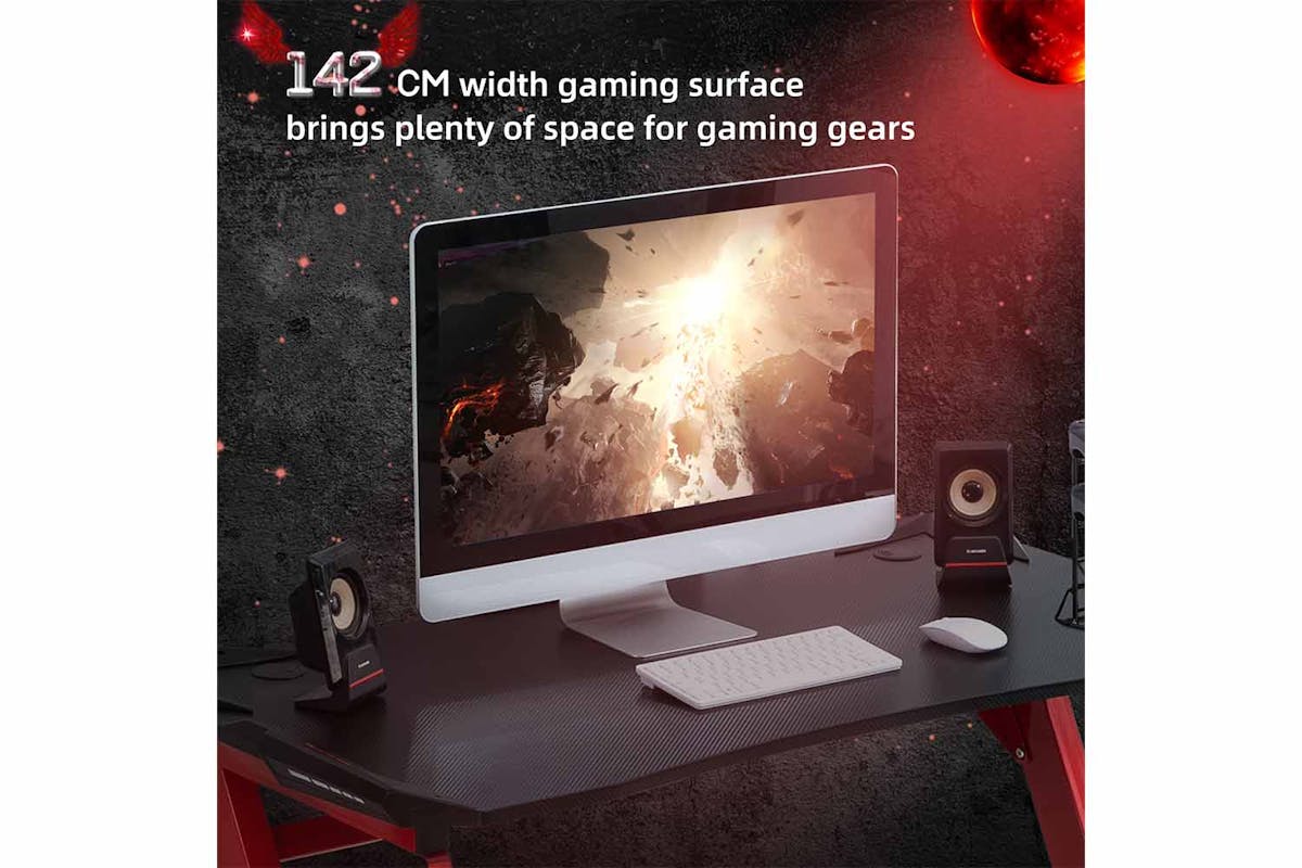 Homcom Computer and Gaming Desk with Cup Holder | Black/Red-3