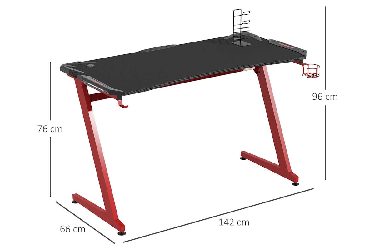 Homcom Computer and Gaming Desk with Cup Holder | Black/Red-6