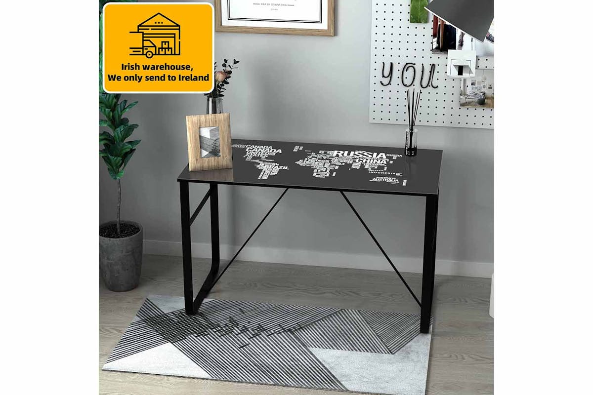 Homcom Study Desk with World Map Printing | Black-2