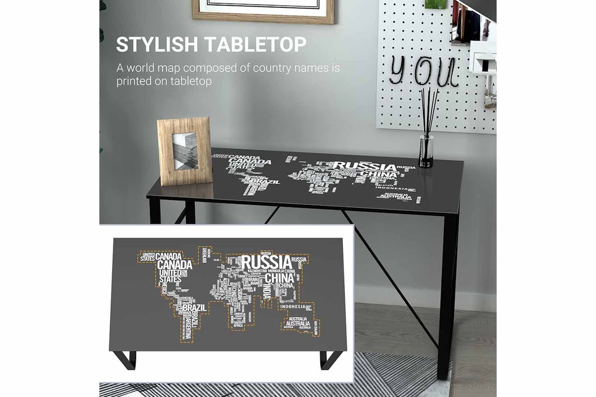 Homcom Study Desk with World Map Printing | Black-3