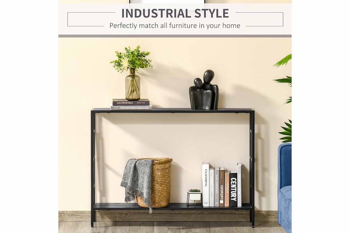 Homcom 2 Shelves Narrow Console Table | Black/Grey-3
