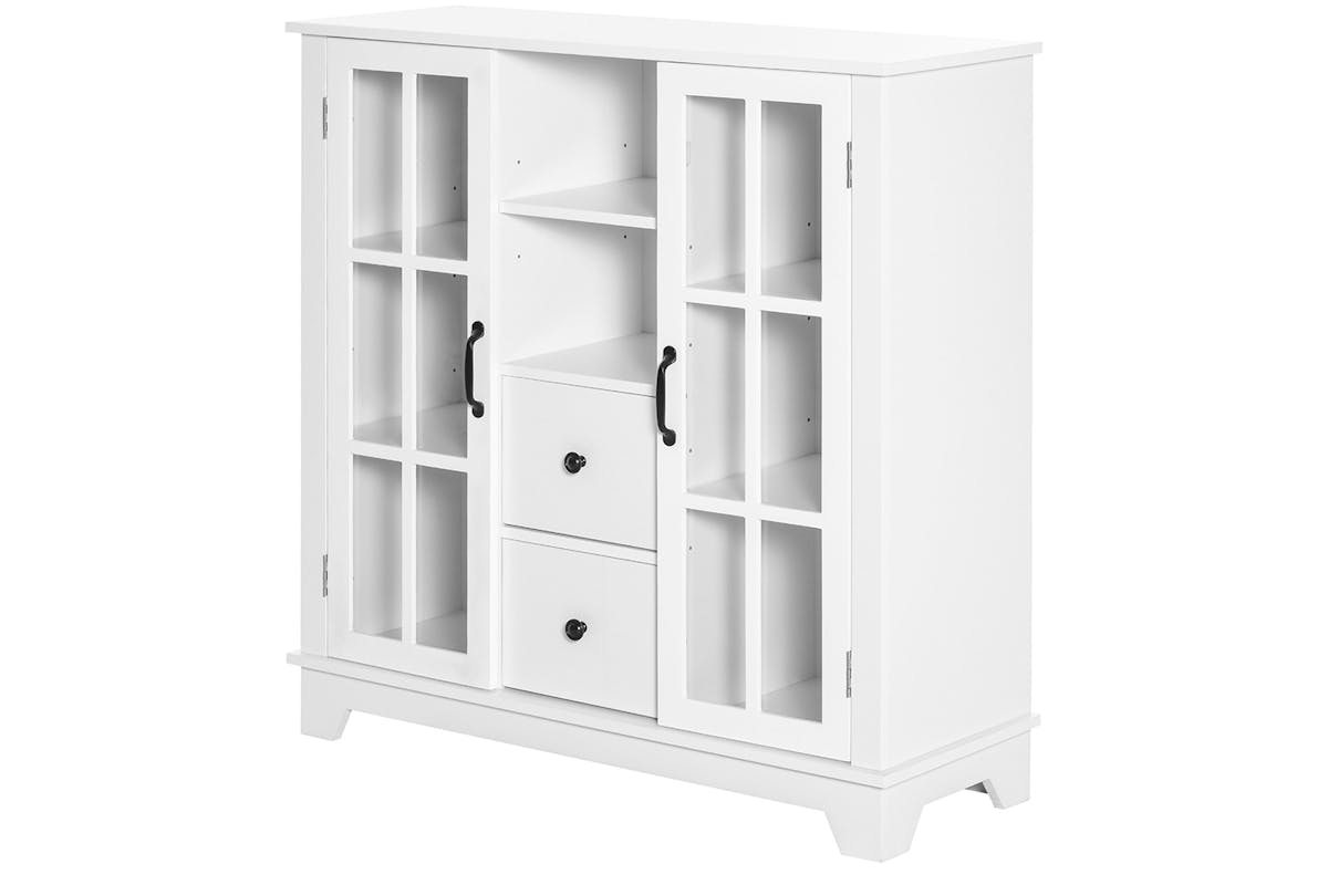 Homcom 2 Glass Doors Kitchen Cabinet | Storage | White