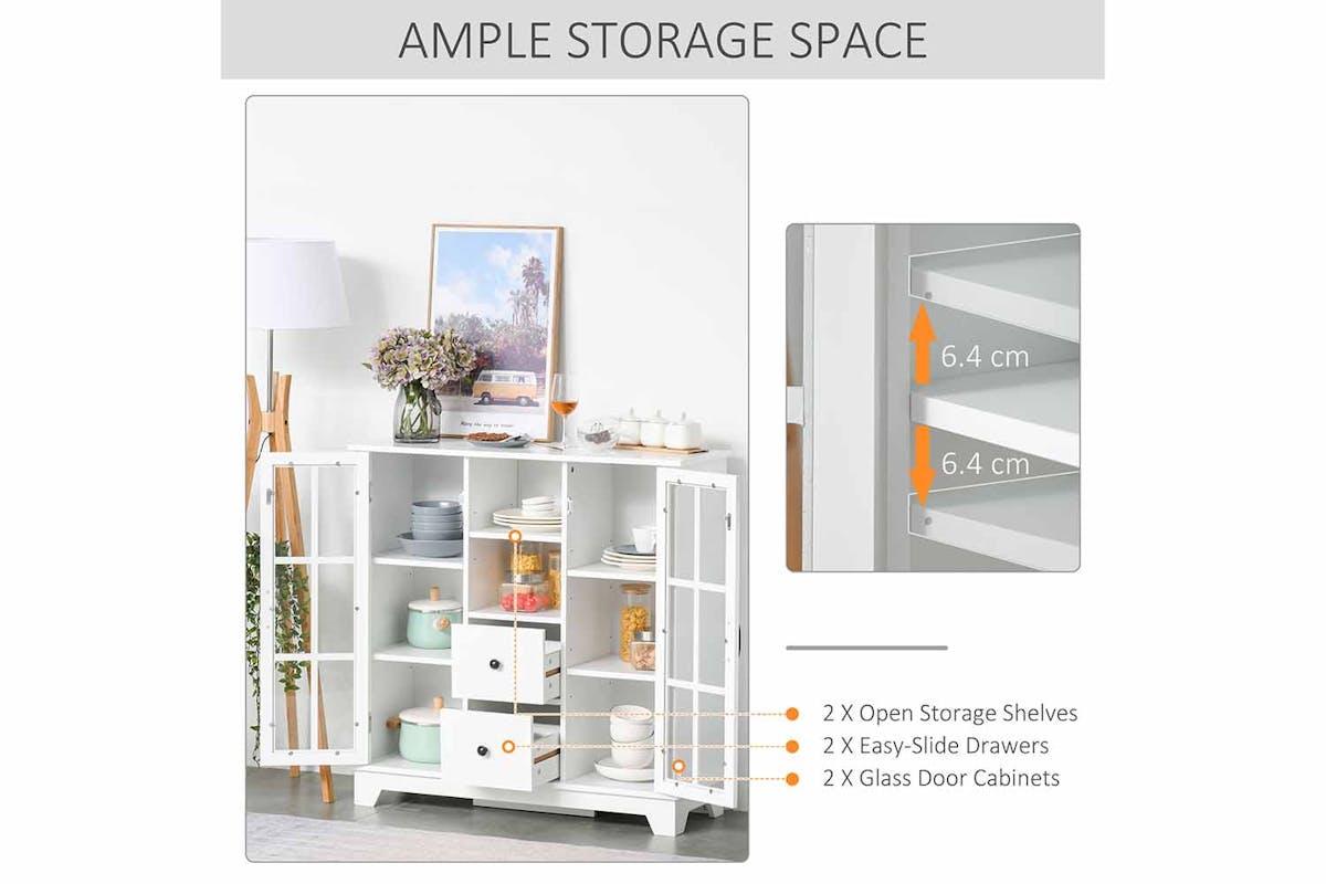Homcom 2 Glass Doors Kitchen Cabinet | Storage | White-3