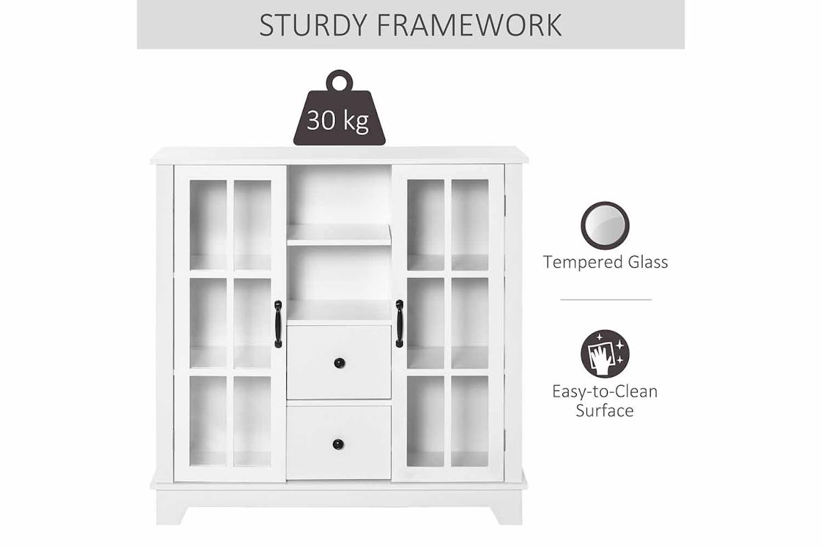 Homcom 2 Glass Doors Kitchen Cabinet | Storage | White-4