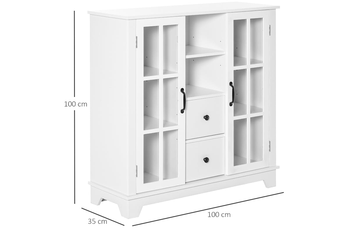 Homcom 2 Glass Doors Kitchen Cabinet | Storage | White-5