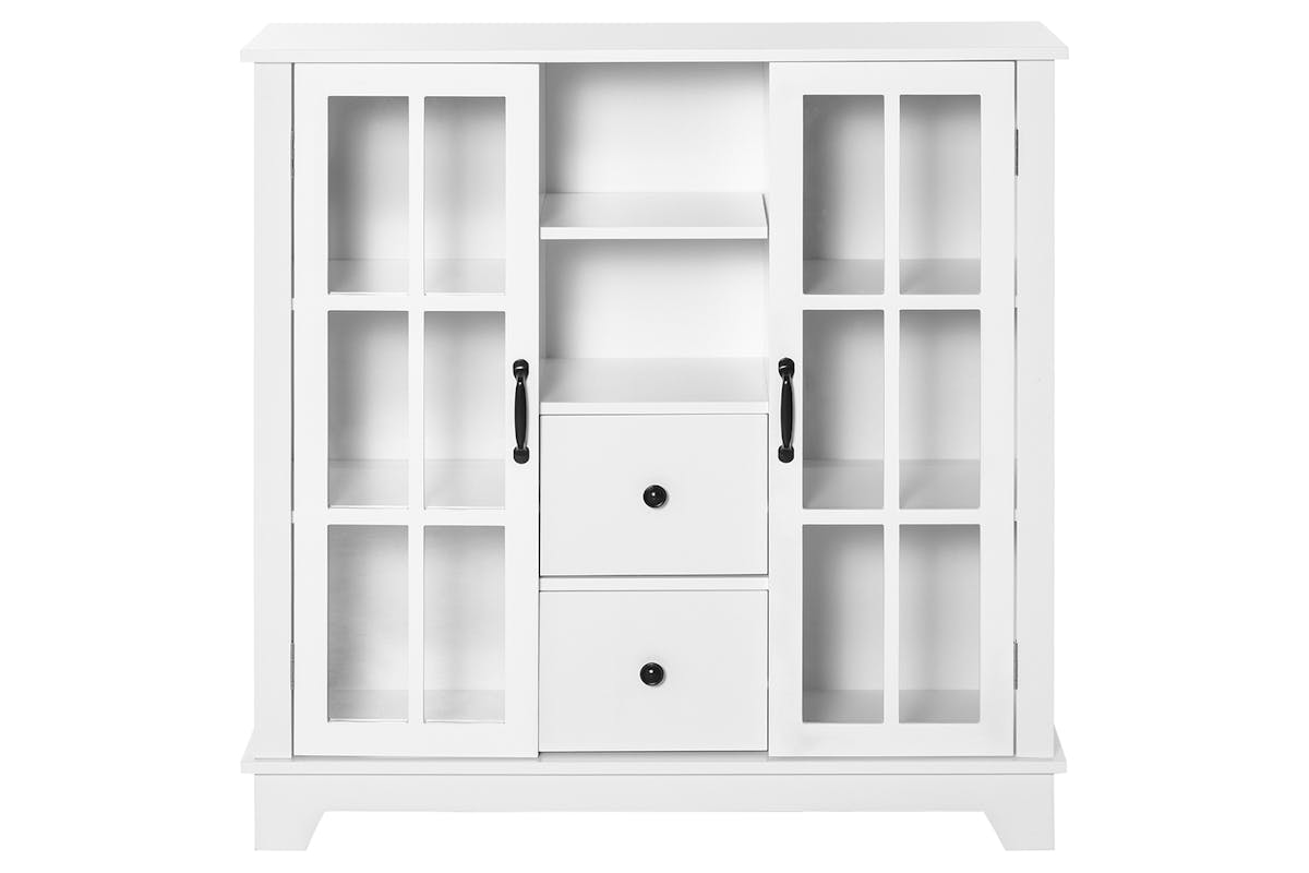 Homcom 2 Glass Doors Kitchen Cabinet | Storage | White-6