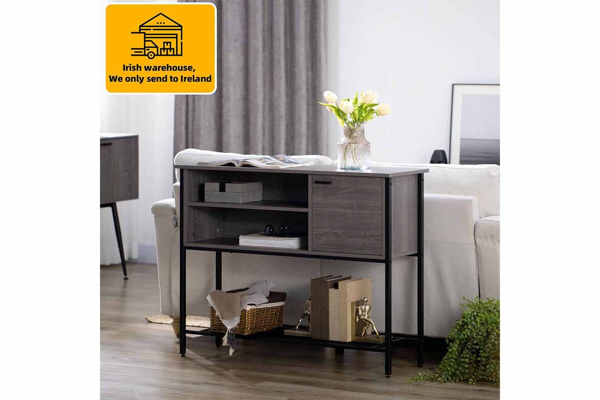 Homcom Console Table with Cabinet | Grey & Black-6