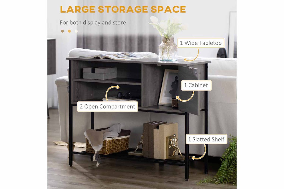 Homcom Console Table with Cabinet | Grey & Black-5