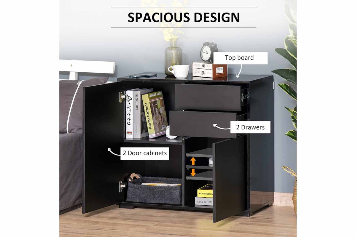 Homcom Push-Open Doors Sideboard | 2 Drawers | Black-3