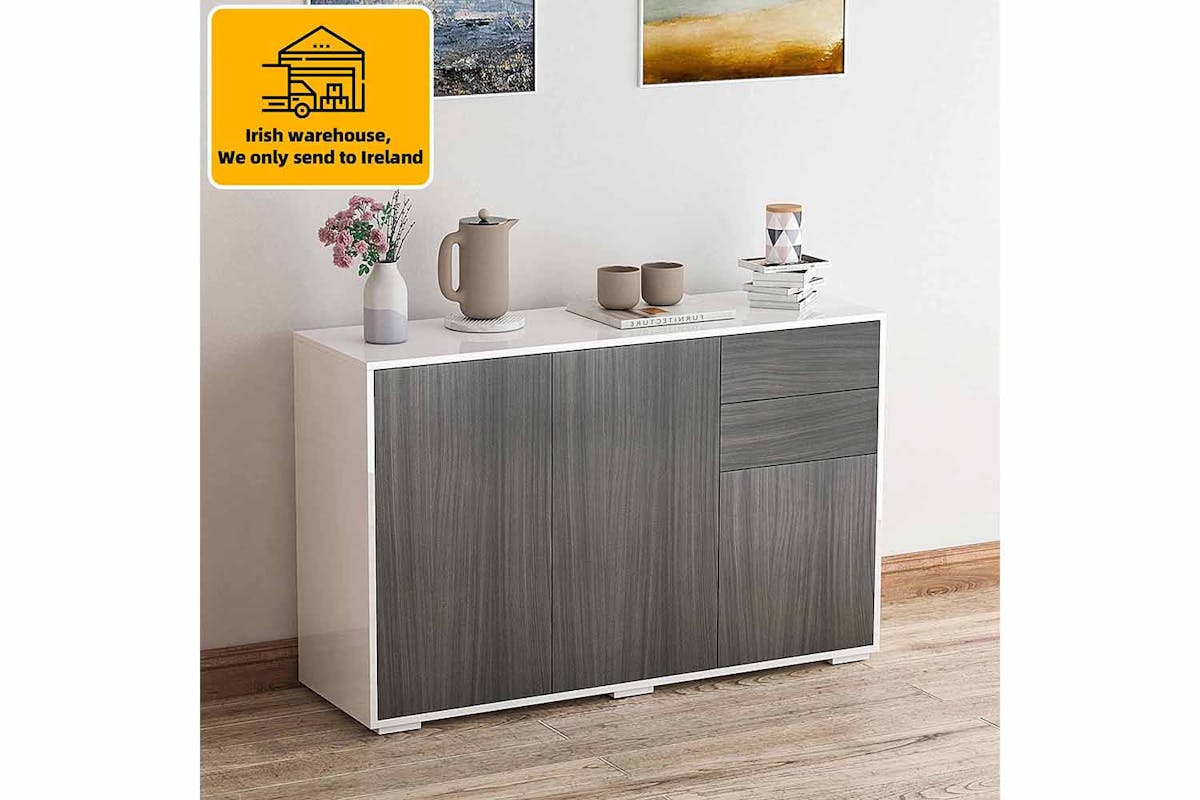 Homcom Push-Open Doors Cabinet | 2 Drawers | White/Grey-2