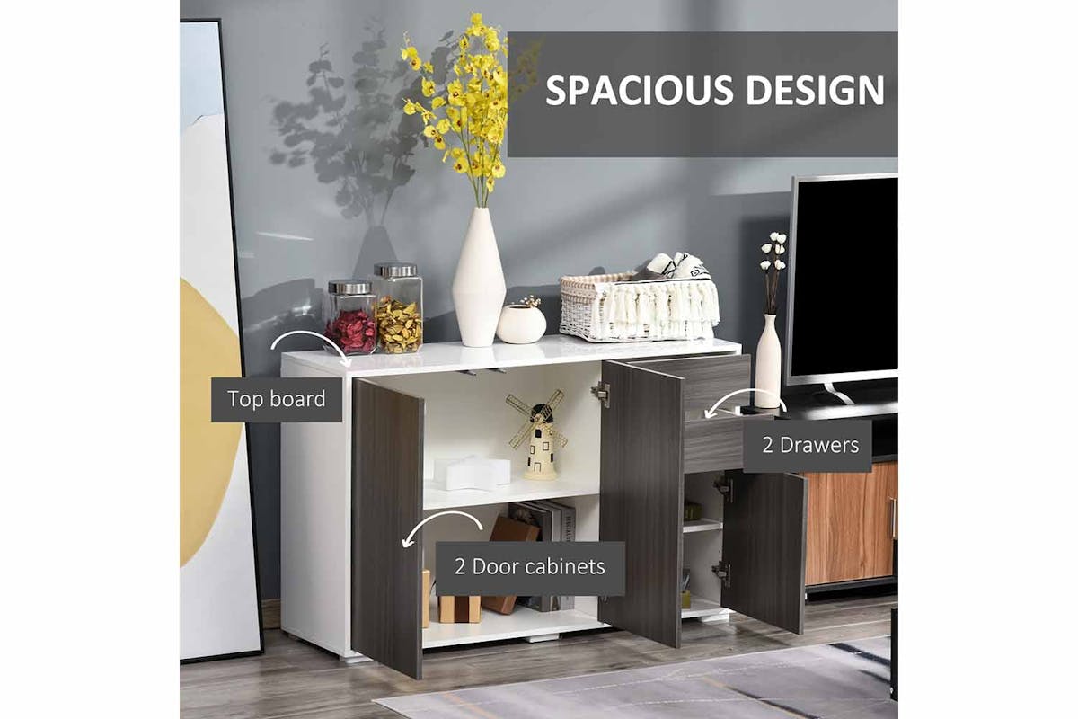 Homcom Push-Open Doors Cabinet | 2 Drawers | White/Grey-3