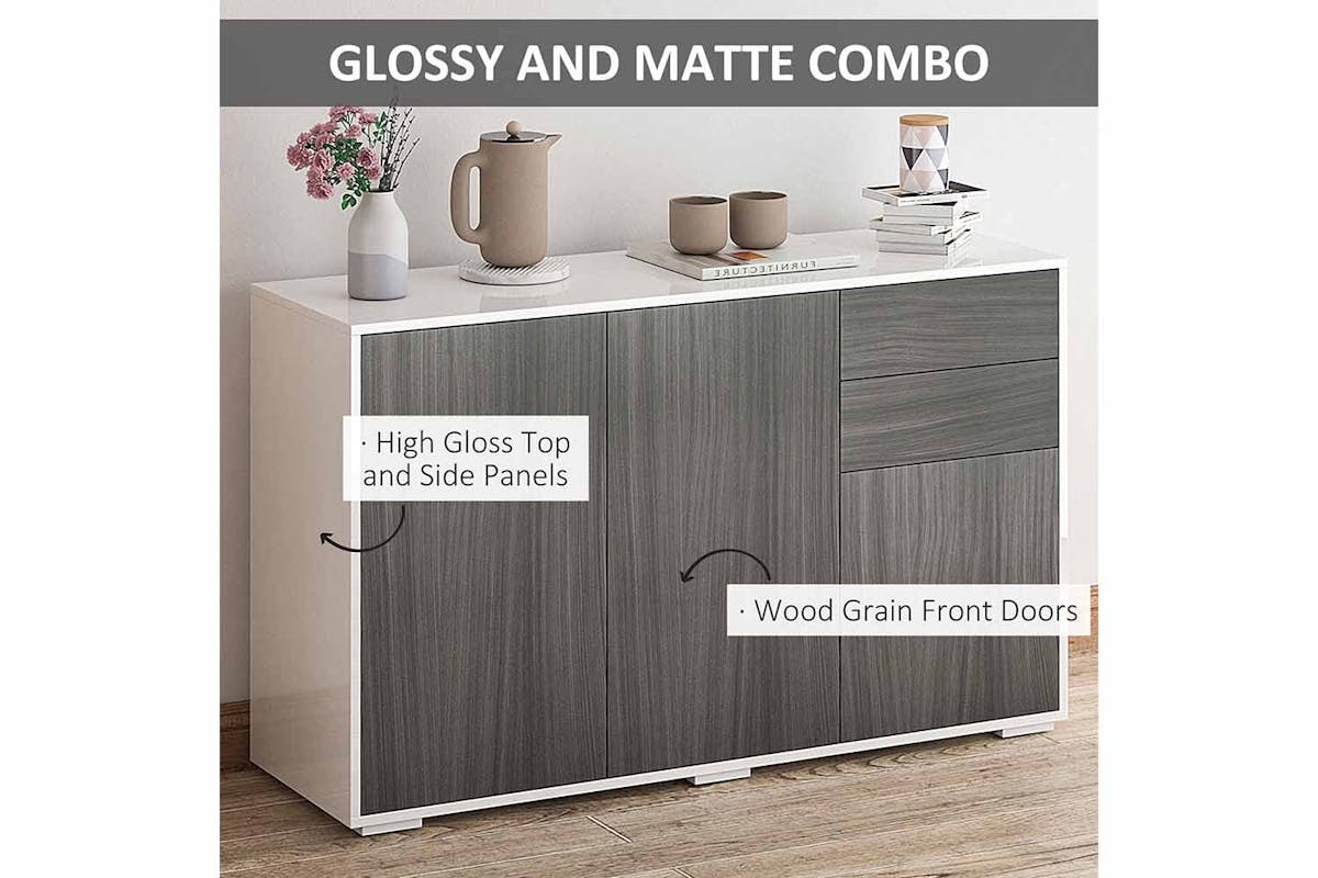 Homcom Push-Open Doors Cabinet | 2 Drawers | White/Grey-4