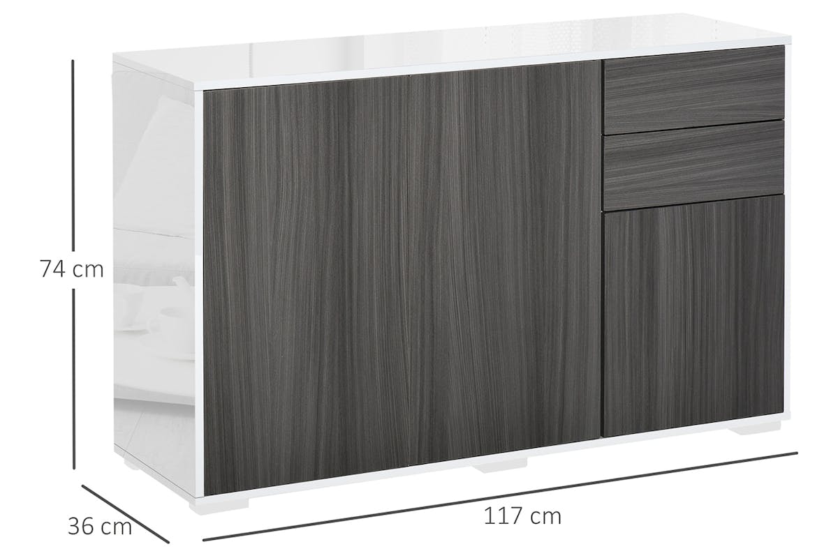 Homcom Push-Open Doors Cabinet | 2 Drawers | White/Grey-5