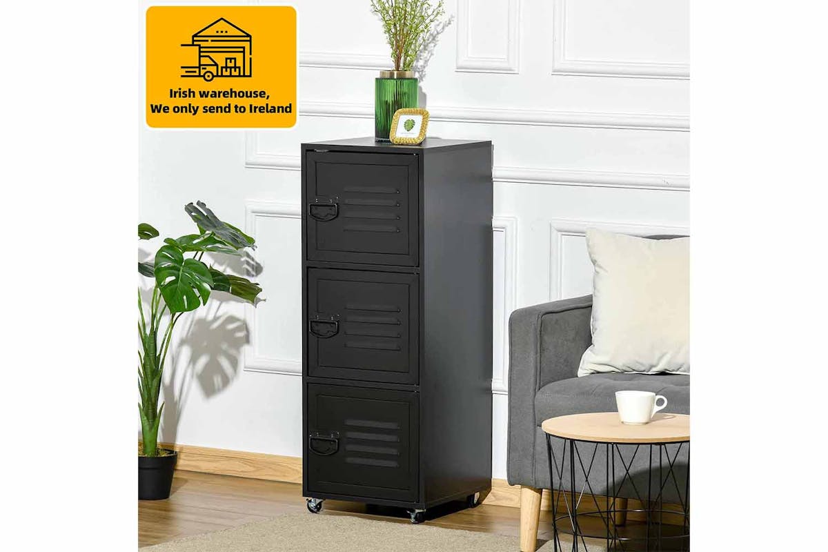 Homcom 3-Tier Rolling Storage Cabinet | Black-2