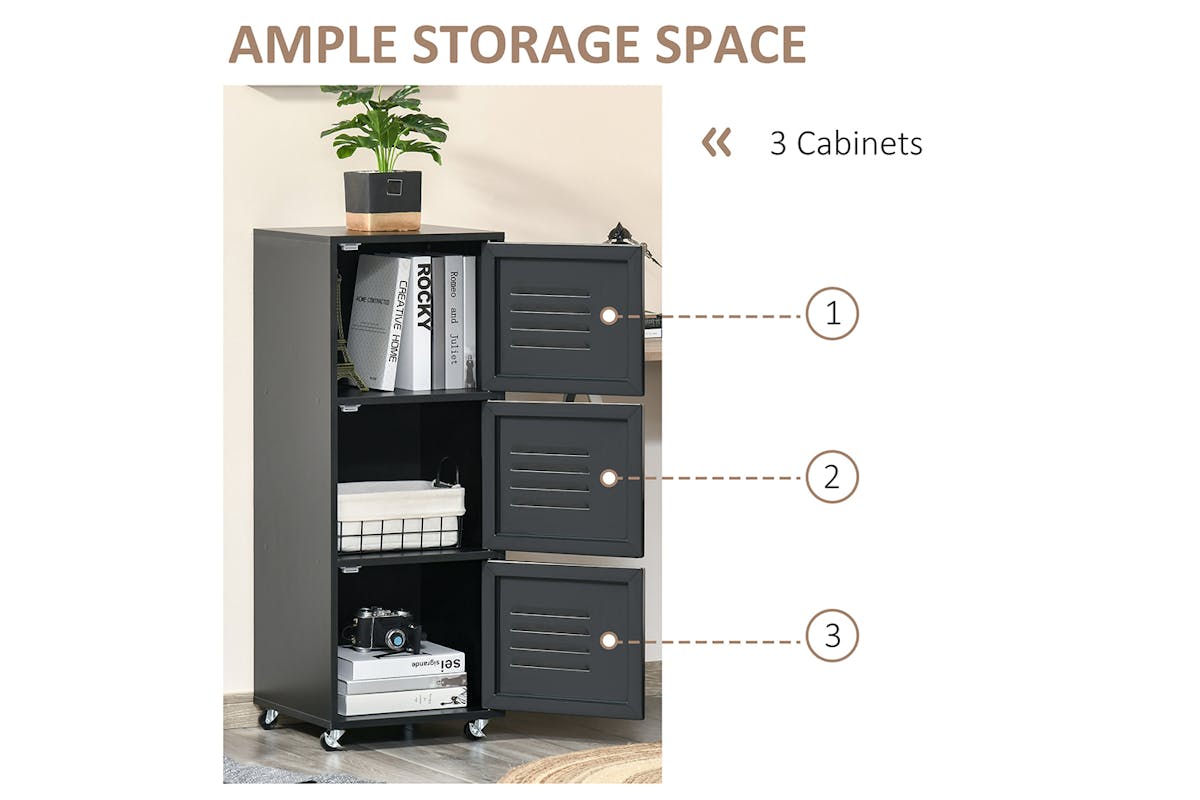 Homcom 3-Tier Rolling Storage Cabinet | Black-3