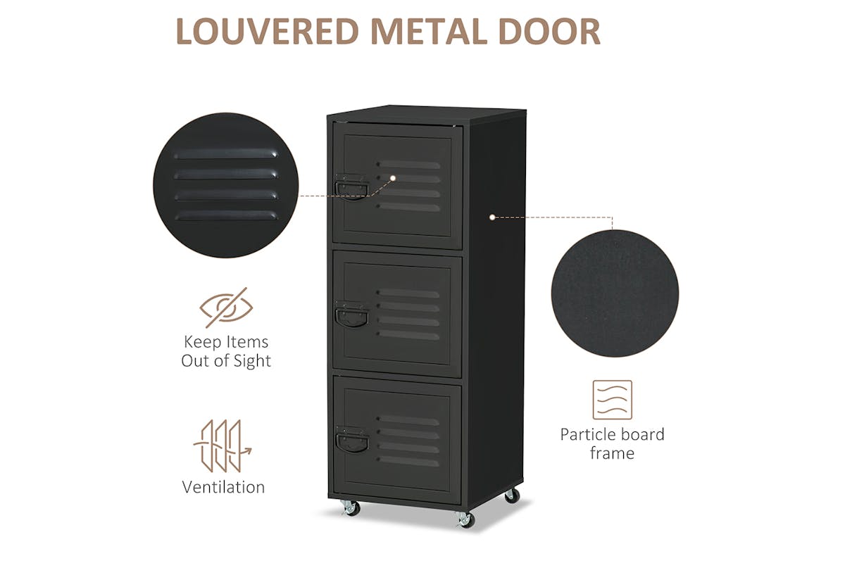 Homcom 3-Tier Rolling Storage Cabinet | Black-4