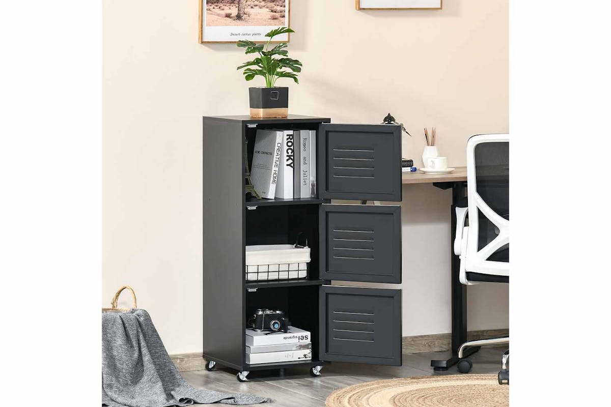 Homcom 3-Tier Rolling Storage Cabinet | Black-5