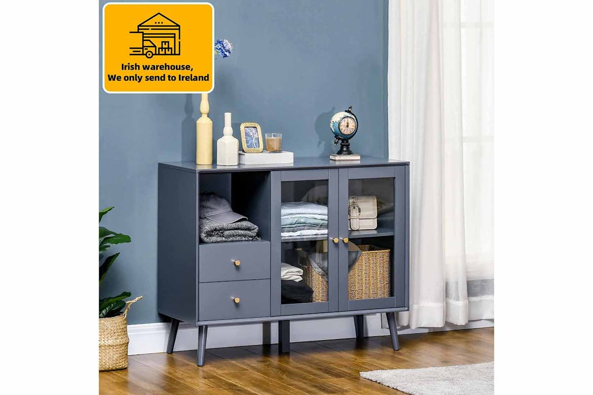 Homcom 2 Glass Doors Sideboard | Storage | Grey-2