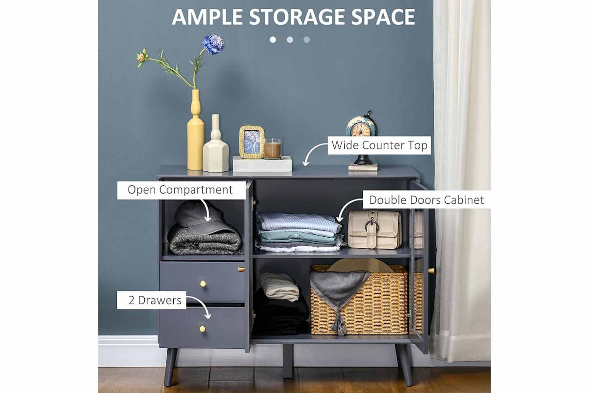 Homcom 2 Glass Doors Sideboard | Storage | Grey-3