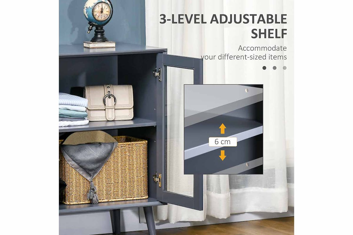 Homcom 2 Glass Doors Sideboard | Storage | Grey-4