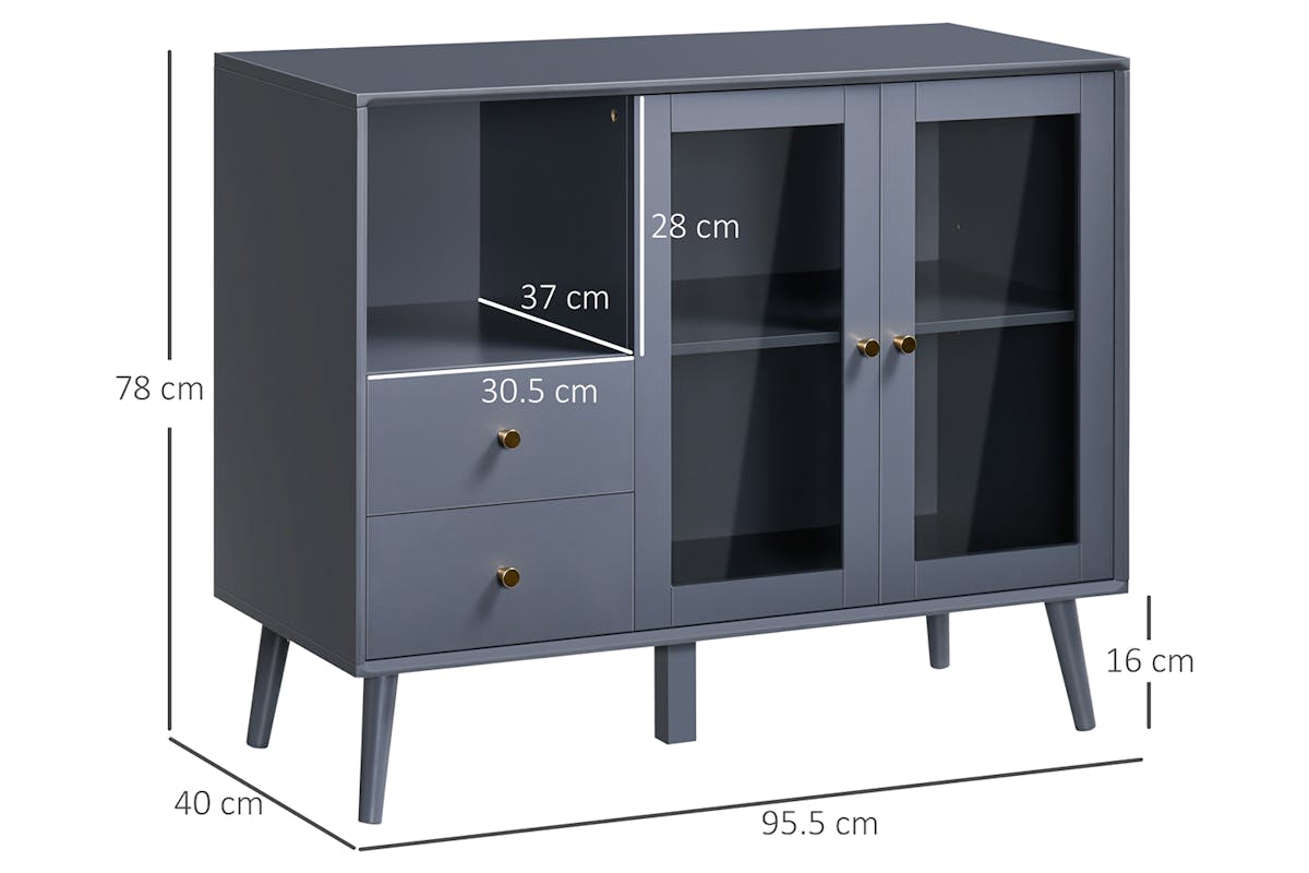 Homcom 2 Glass Doors Sideboard | Storage | Grey-5