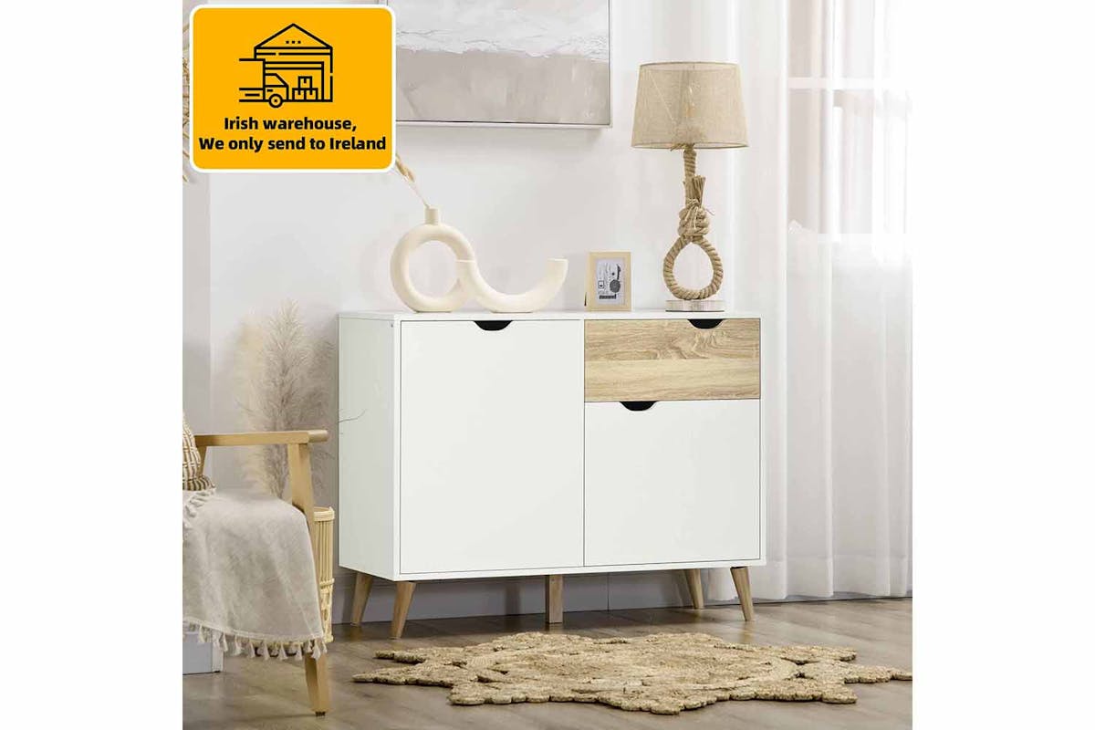 Homcom 2 Doors Sideboard | Storage | White/Natural-2