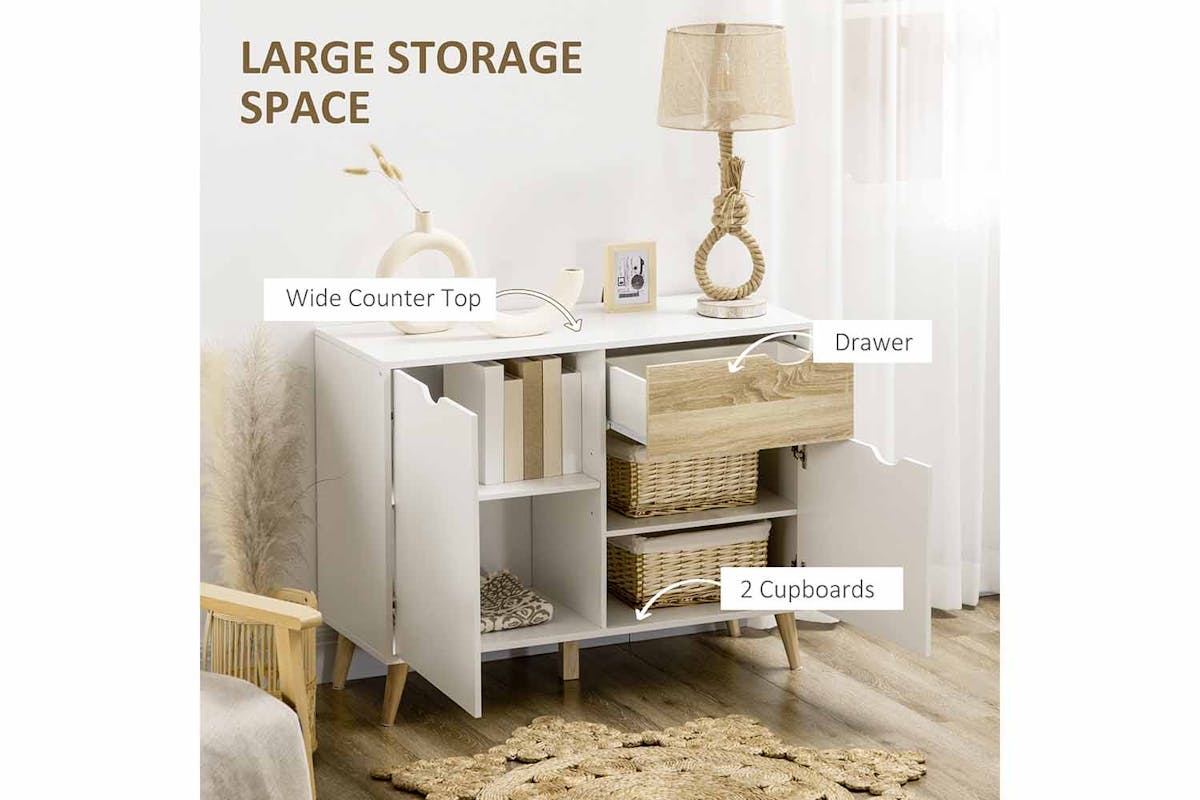 Homcom 2 Doors Sideboard | Storage | White/Natural-3
