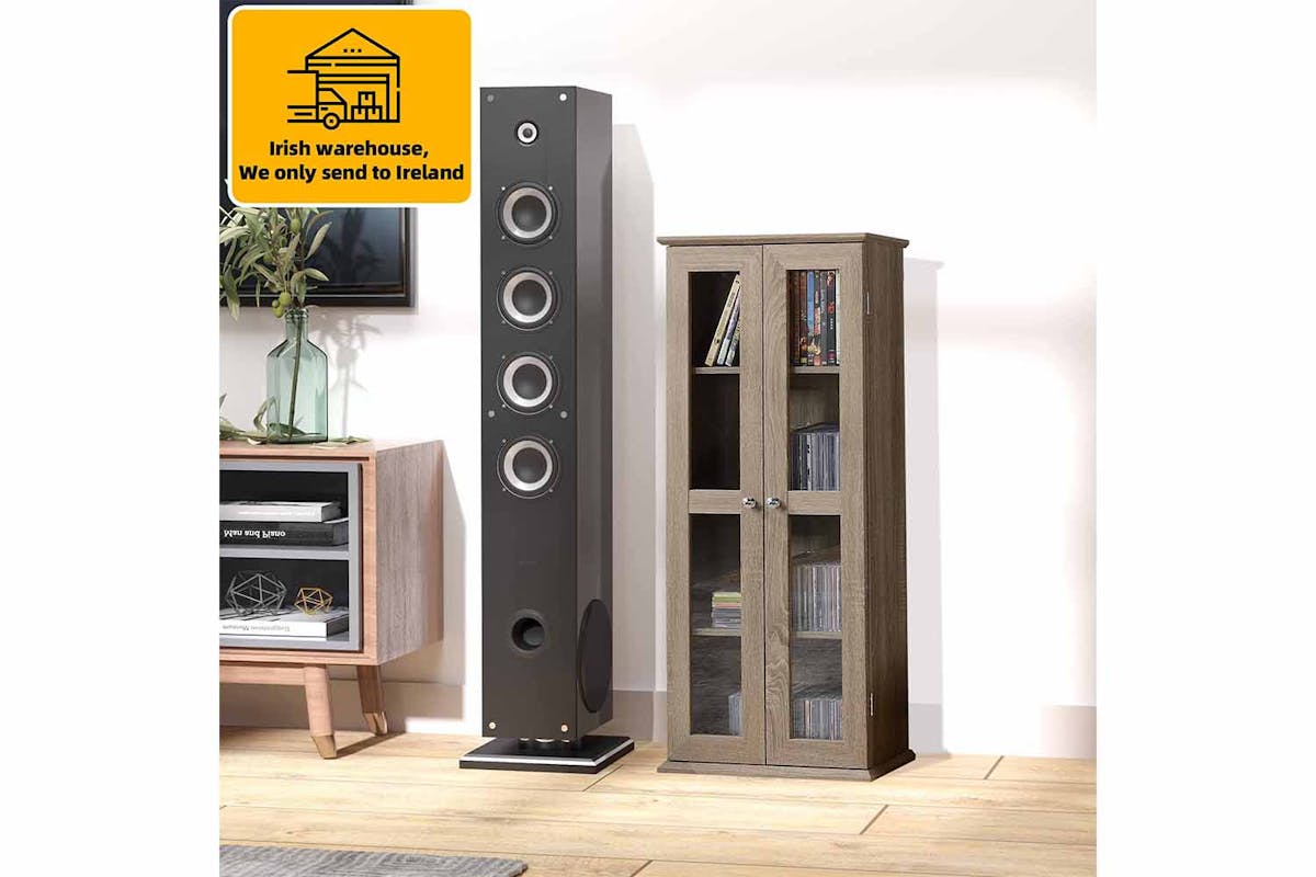 Homcom 4-Tier CD Cabinet with Magnetic Doors | Brown-2