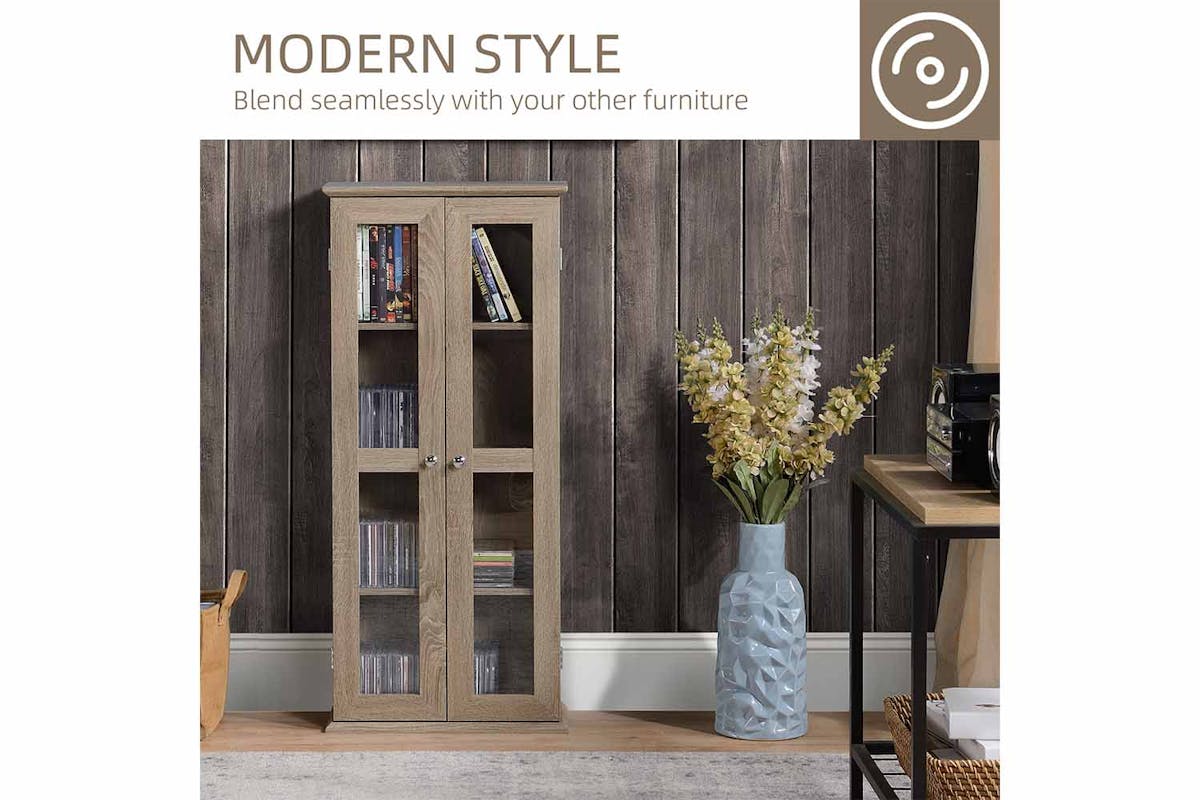 Homcom 4-Tier CD Cabinet with Magnetic Doors | Brown-3