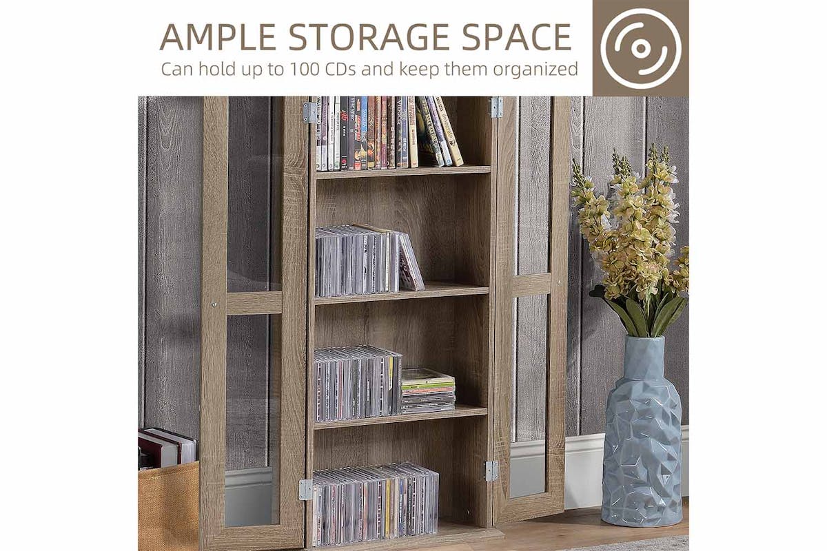 Homcom 4-Tier CD Cabinet with Magnetic Doors | Brown-4