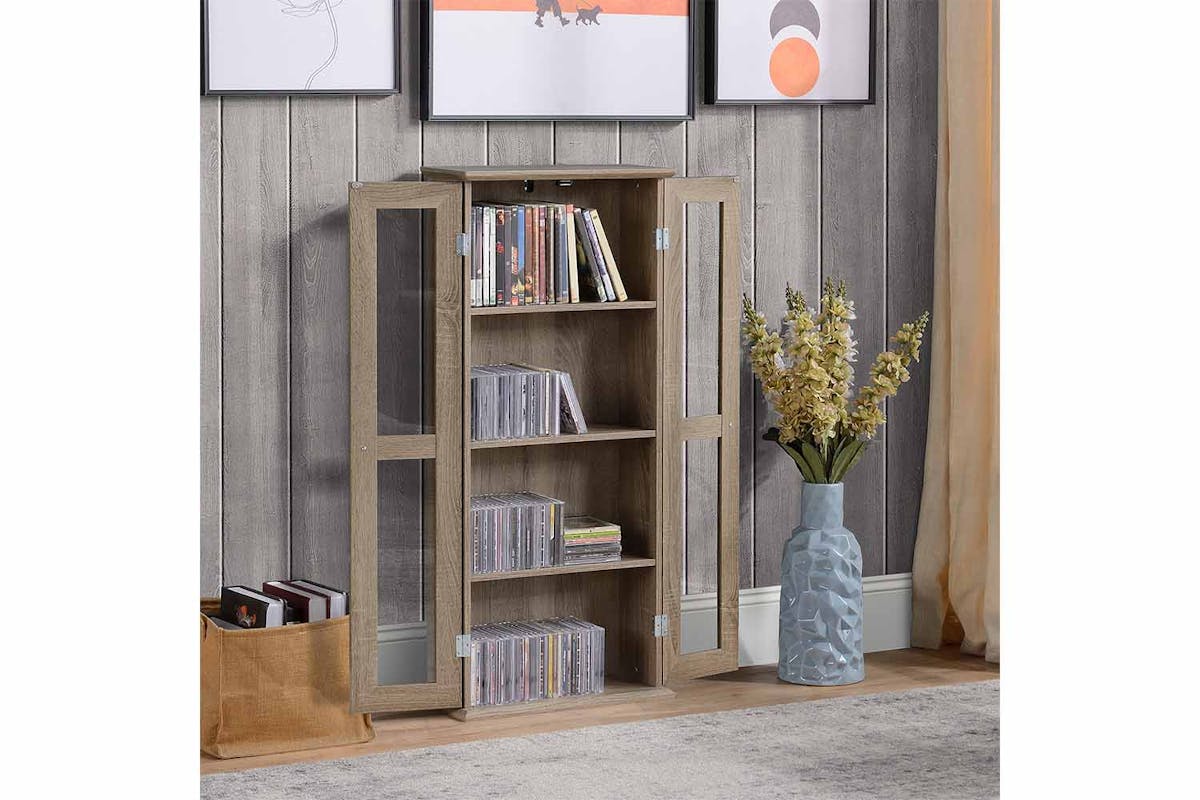 Homcom 4-Tier CD Cabinet with Magnetic Doors | Brown-5