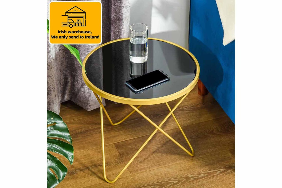 Homcom Coffee Table with Steel Legs | Black/Gold-2