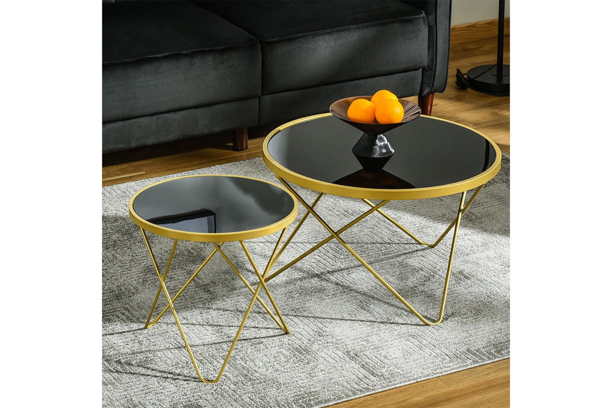 Homcom Coffee Table with Steel Legs | Black/Gold-3