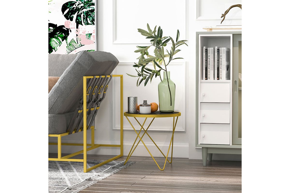 Homcom Coffee Table with Steel Legs | Black/Gold-4