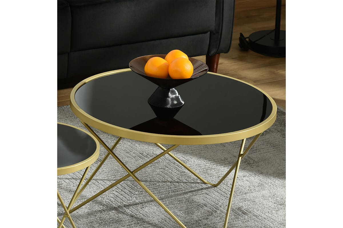 Homcom Coffee Table with Steel Legs | Black/Gold-5