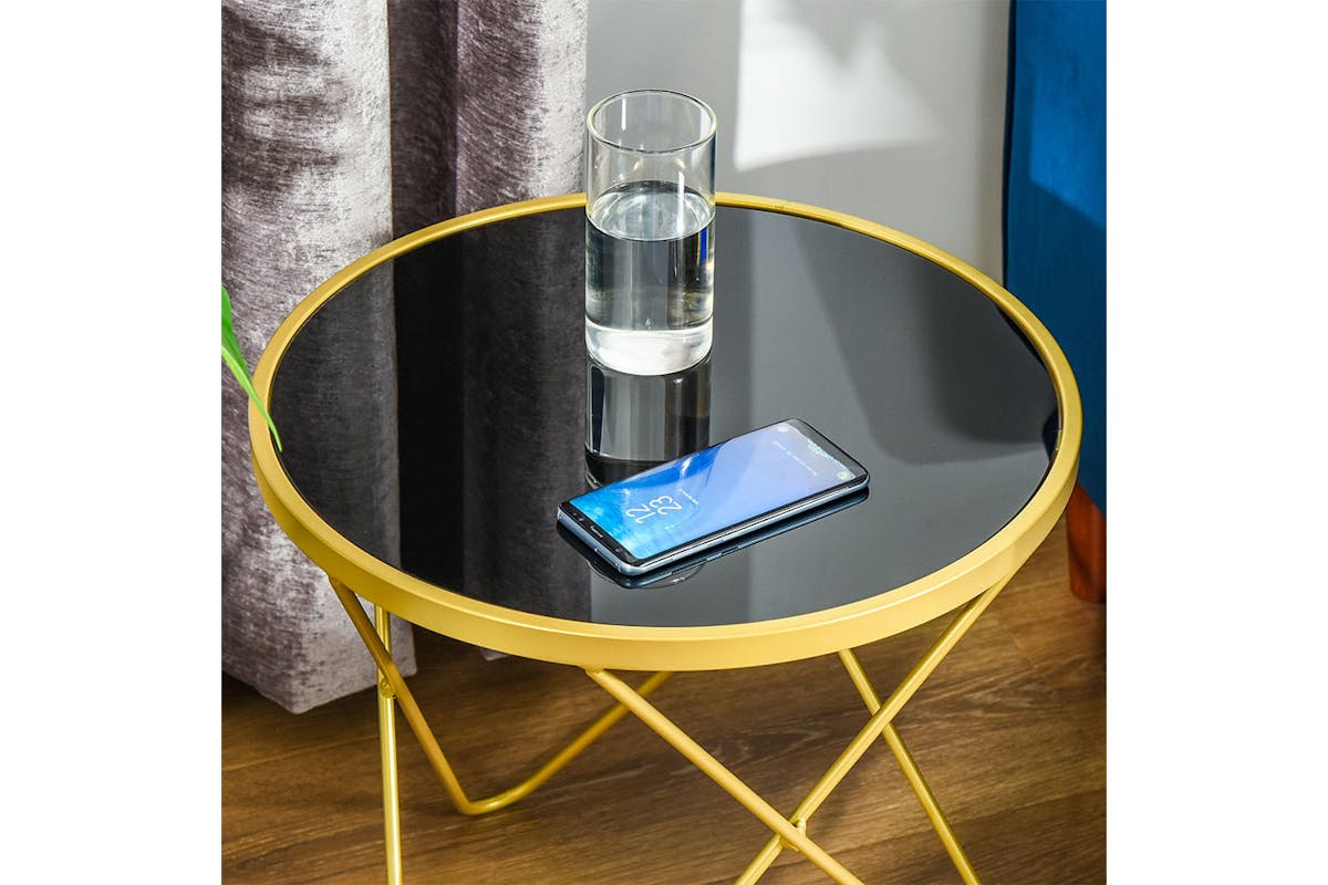 Homcom Coffee Table with Steel Legs | Black/Gold-6