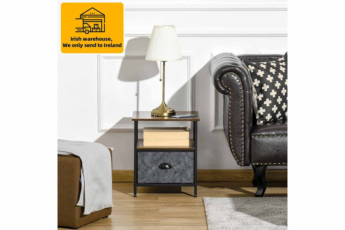 Homcom Industrial Side Table with Drawer | Rustic Brown-2