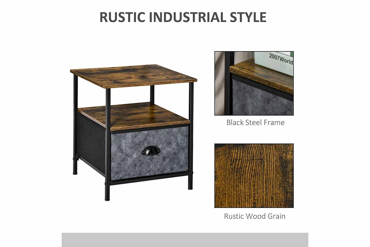Homcom Industrial Side Table with Drawer | Rustic Brown-3
