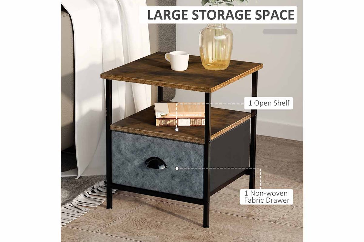 Homcom Industrial Side Table with Drawer | Rustic Brown-4