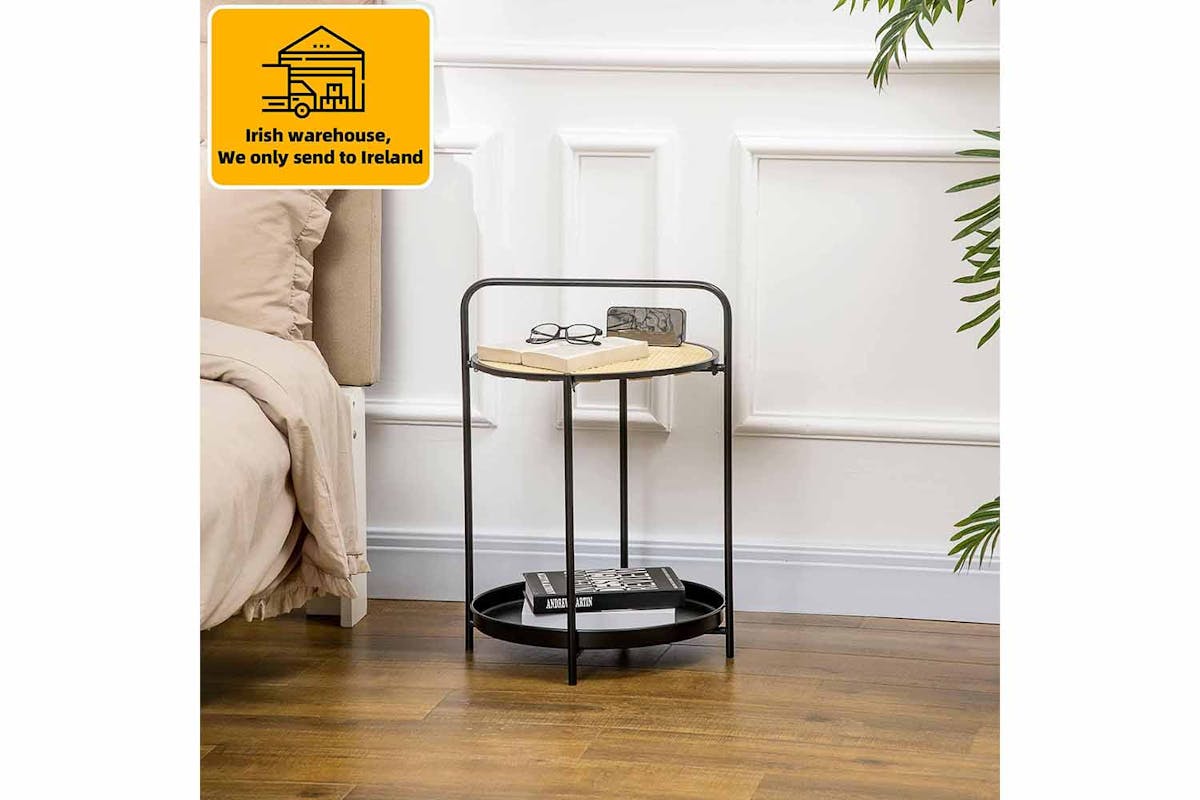 Homcom Round End Table with Detachable Tray | Black-2