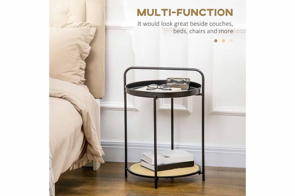 Homcom Round End Table with Detachable Tray | Black-3