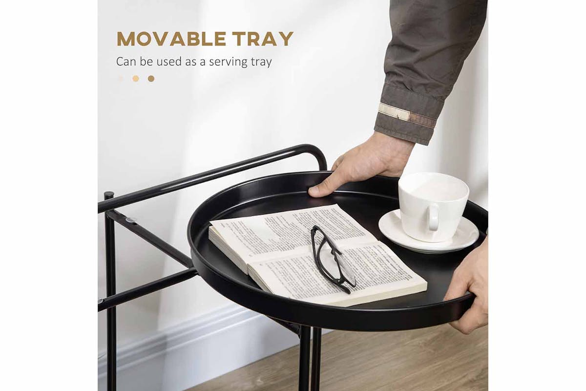 Homcom Round End Table with Detachable Tray | Black-4