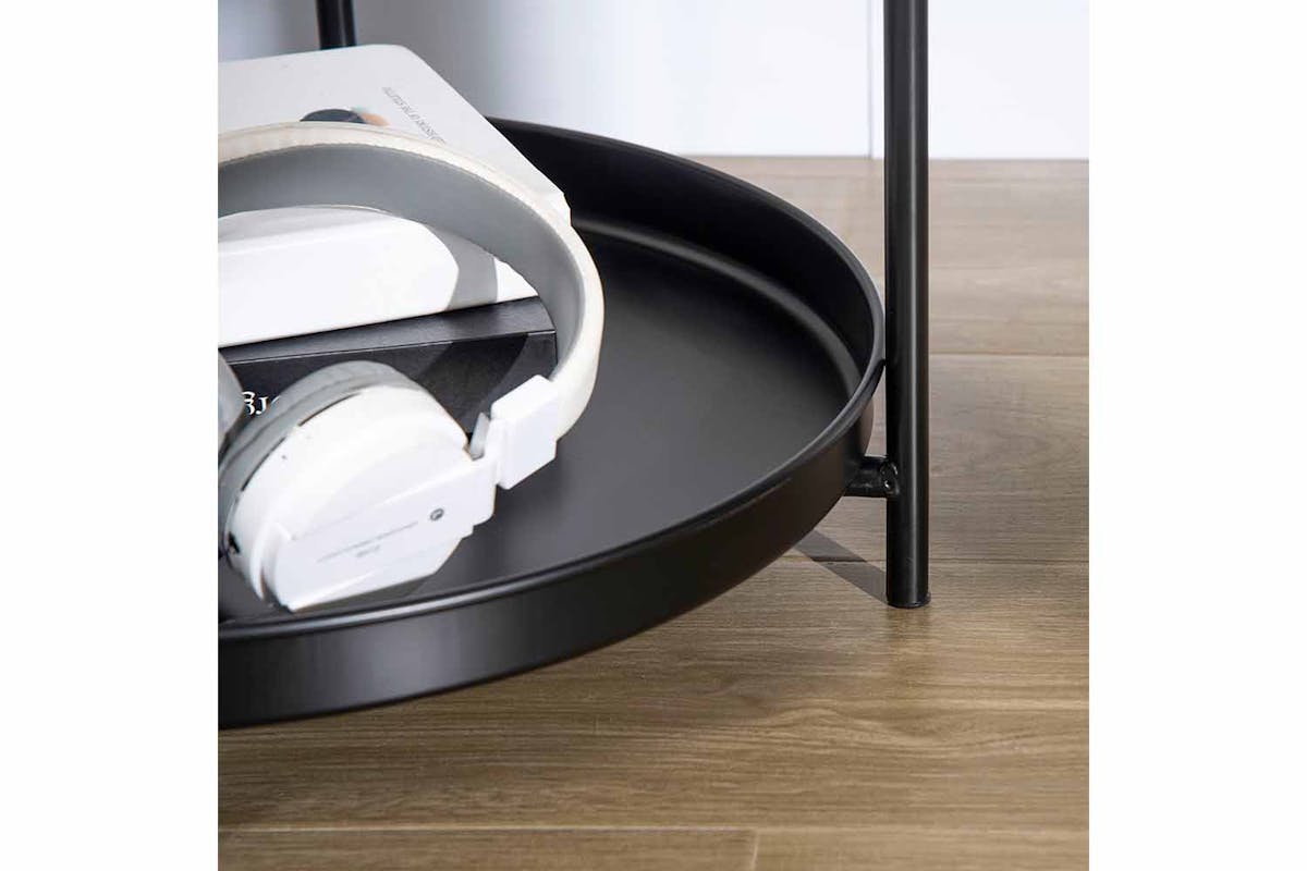 Homcom Round End Table with Detachable Tray | Black-6