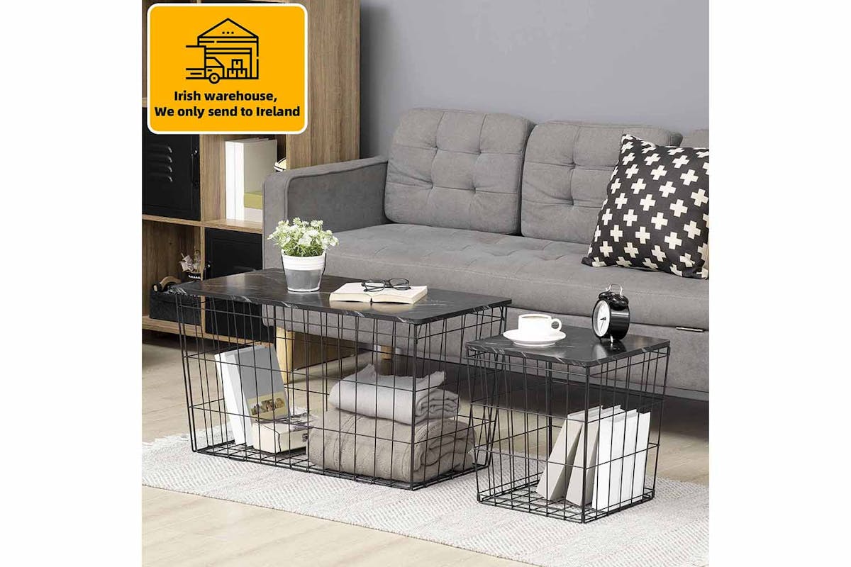 Homcom Marble Side Table | Black | Set of 2-2