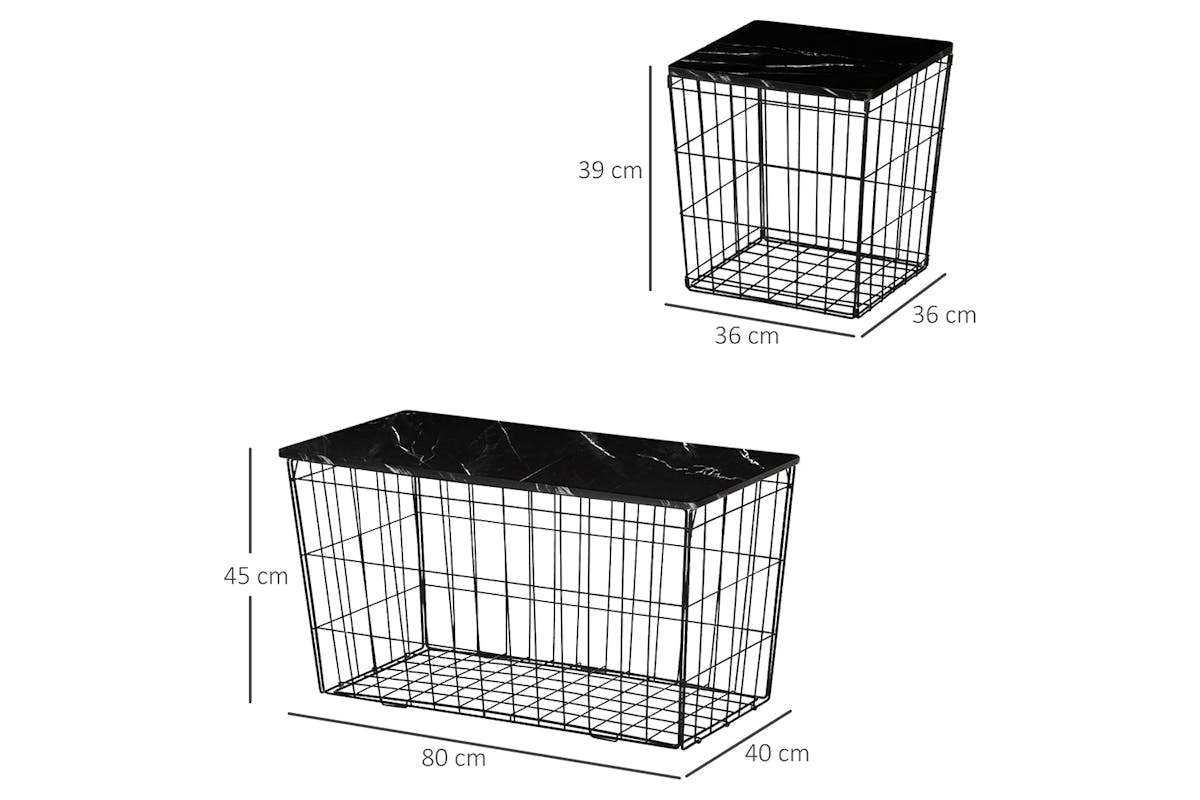Homcom Marble Side Table | Black | Set of 2-5